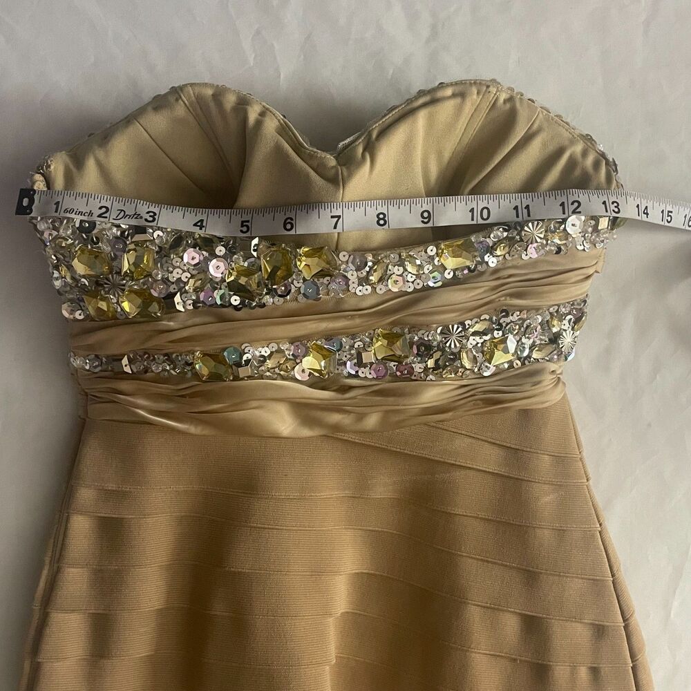 Mac Duggal Gold Beaded Sequin Strapless Mini Dress Size 4 Prom Cocktail Formal - Picture 9 of 9